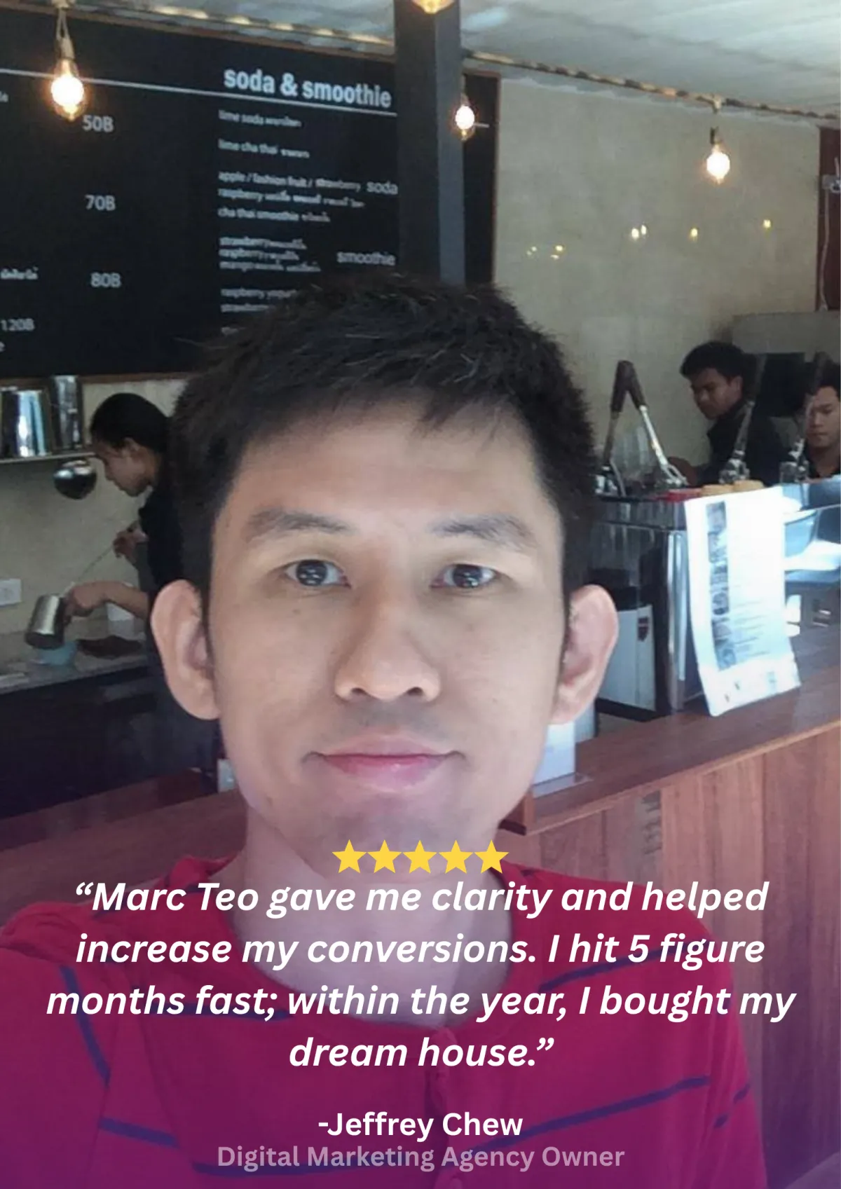 Client testimonial card, Jeffrey
